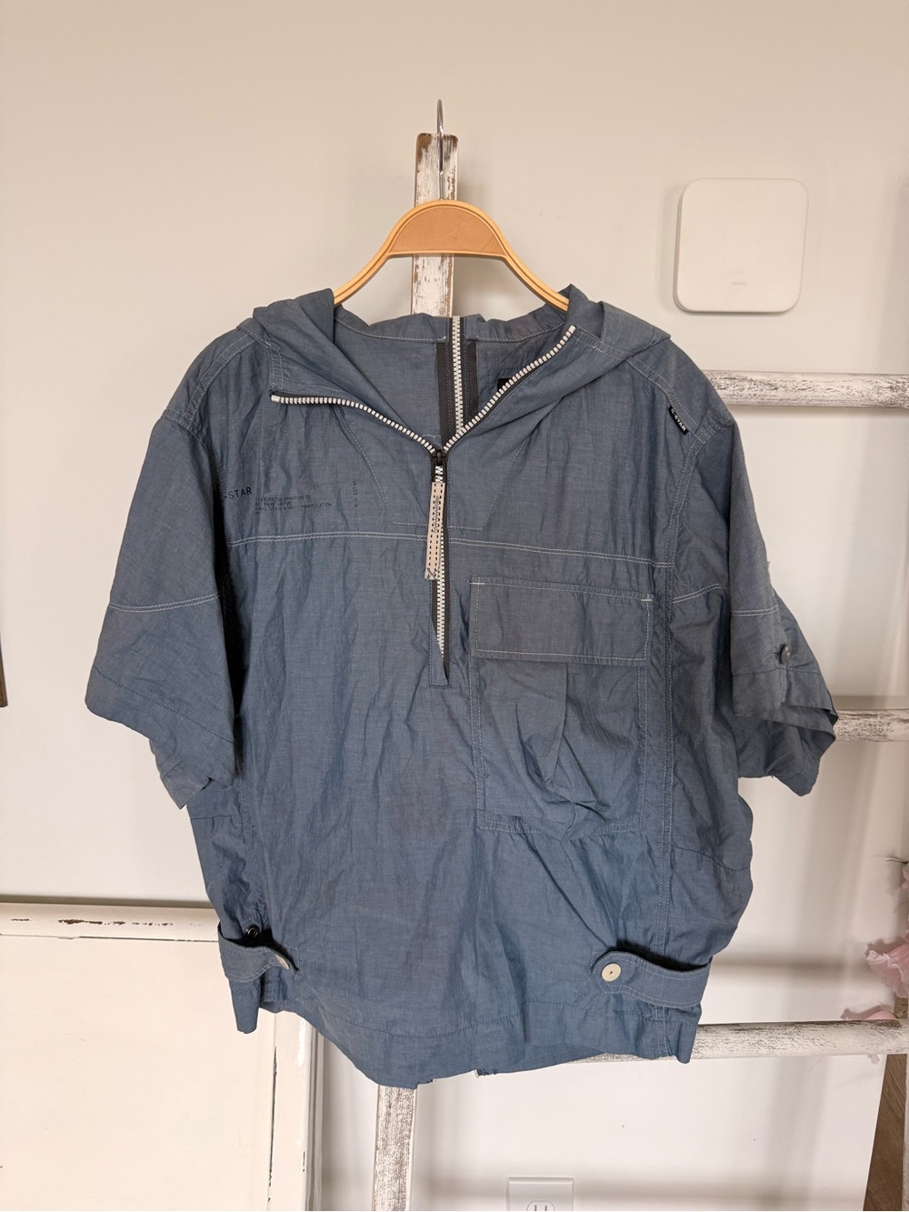 G-Star E Zipped Anorak Medium Blue Large Men's Hooded Jacket EUC